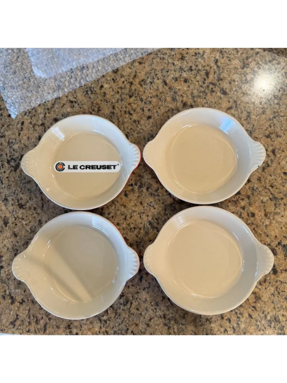 4 Le Creuset Red Au Gratin Dish #3 Cocotte Enameled Cast Iron 7.5 in France VTG - Picture 13 of 16